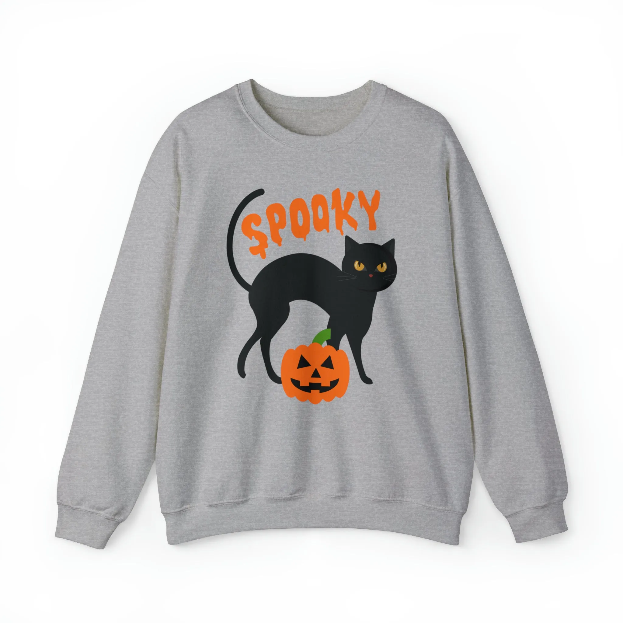 Spooky Halloween Cat Sweatshirt, Autumn Pumpkin Shirt , Funny Black Cat Sweatshirt, Women's Fall Season Shirt, Fall Unisex Heavy Blend