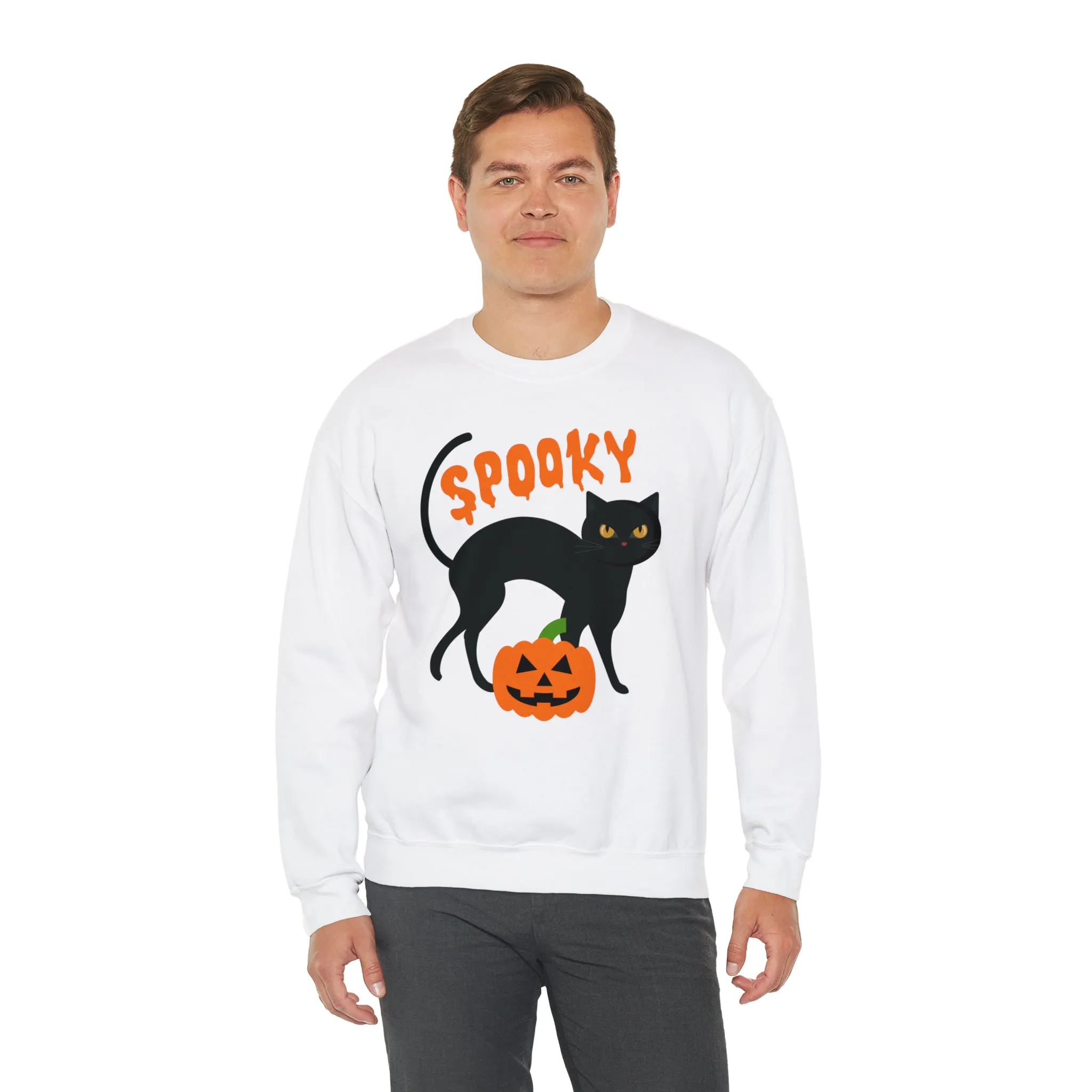 Spooky Halloween Cat Sweatshirt, Autumn Pumpkin Shirt , Funny Black Cat Sweatshirt, Women's Fall Season Shirt, Fall Unisex Heavy Blend