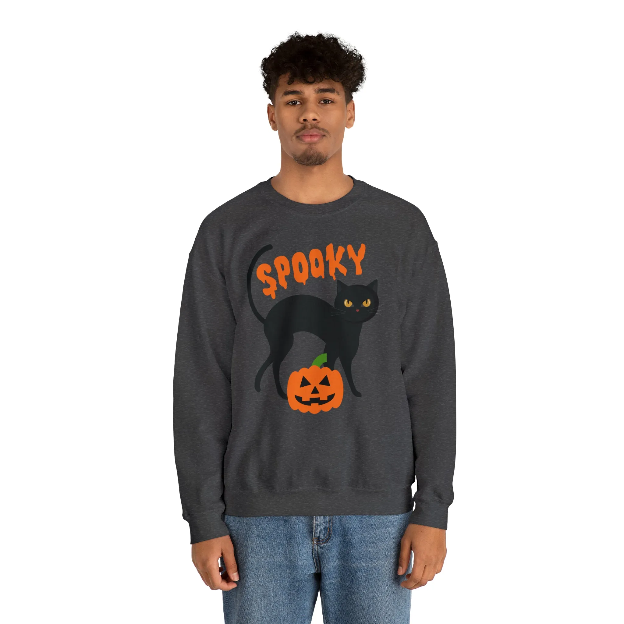 Spooky Halloween Cat Sweatshirt, Autumn Pumpkin Shirt , Funny Black Cat Sweatshirt, Women's Fall Season Shirt, Fall Unisex Heavy Blend