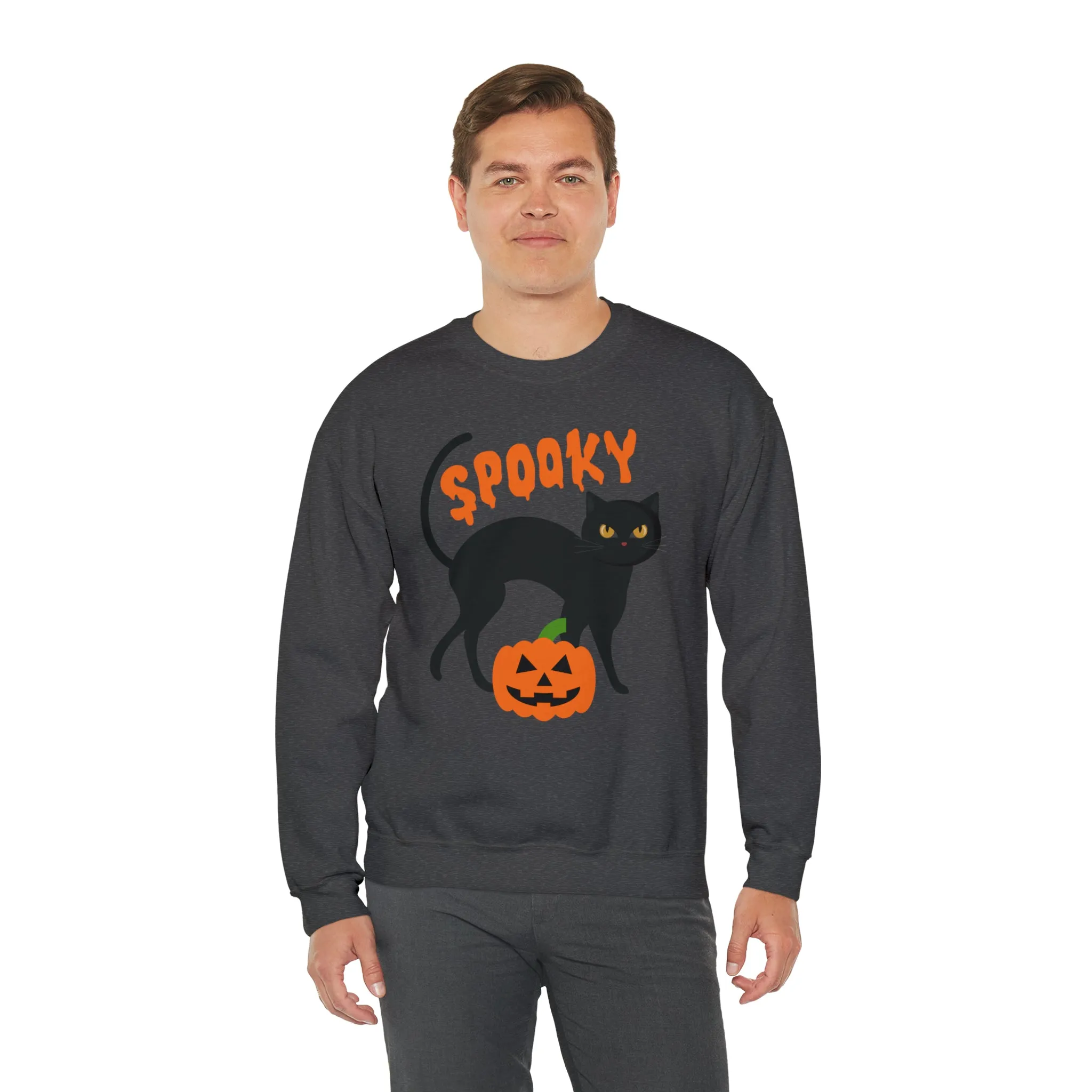 Spooky Halloween Cat Sweatshirt, Autumn Pumpkin Shirt , Funny Black Cat Sweatshirt, Women's Fall Season Shirt, Fall Unisex Heavy Blend