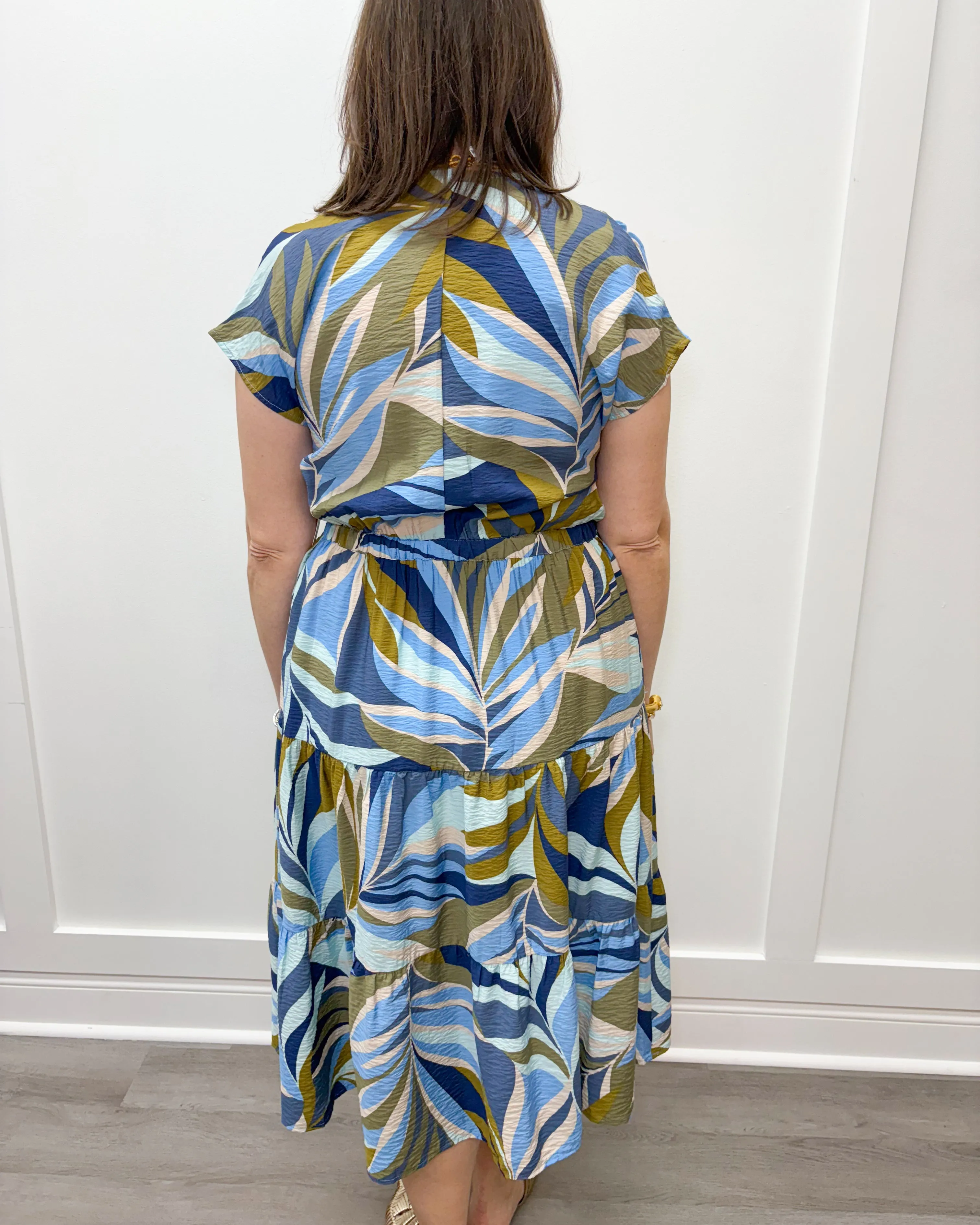 S/S V-Neck Tiered Dress - Loden