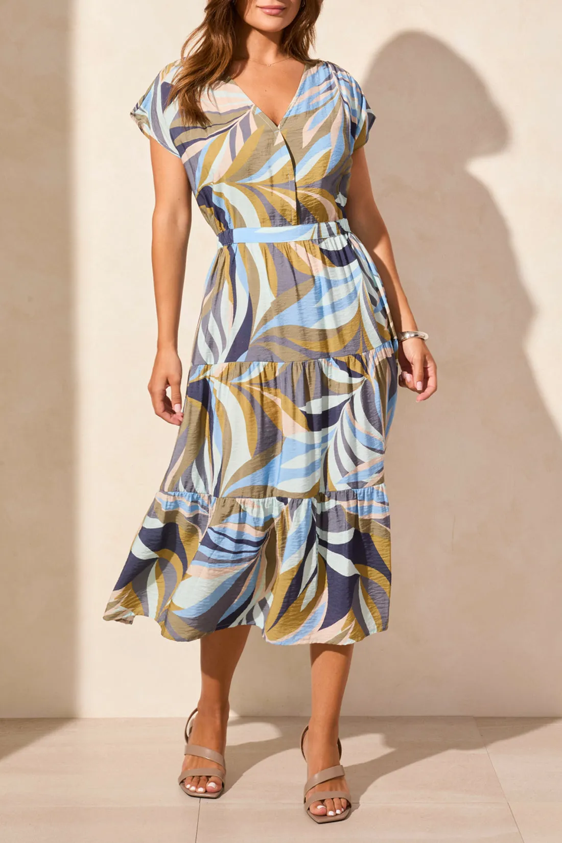 S/S V-Neck Tiered Dress - Loden