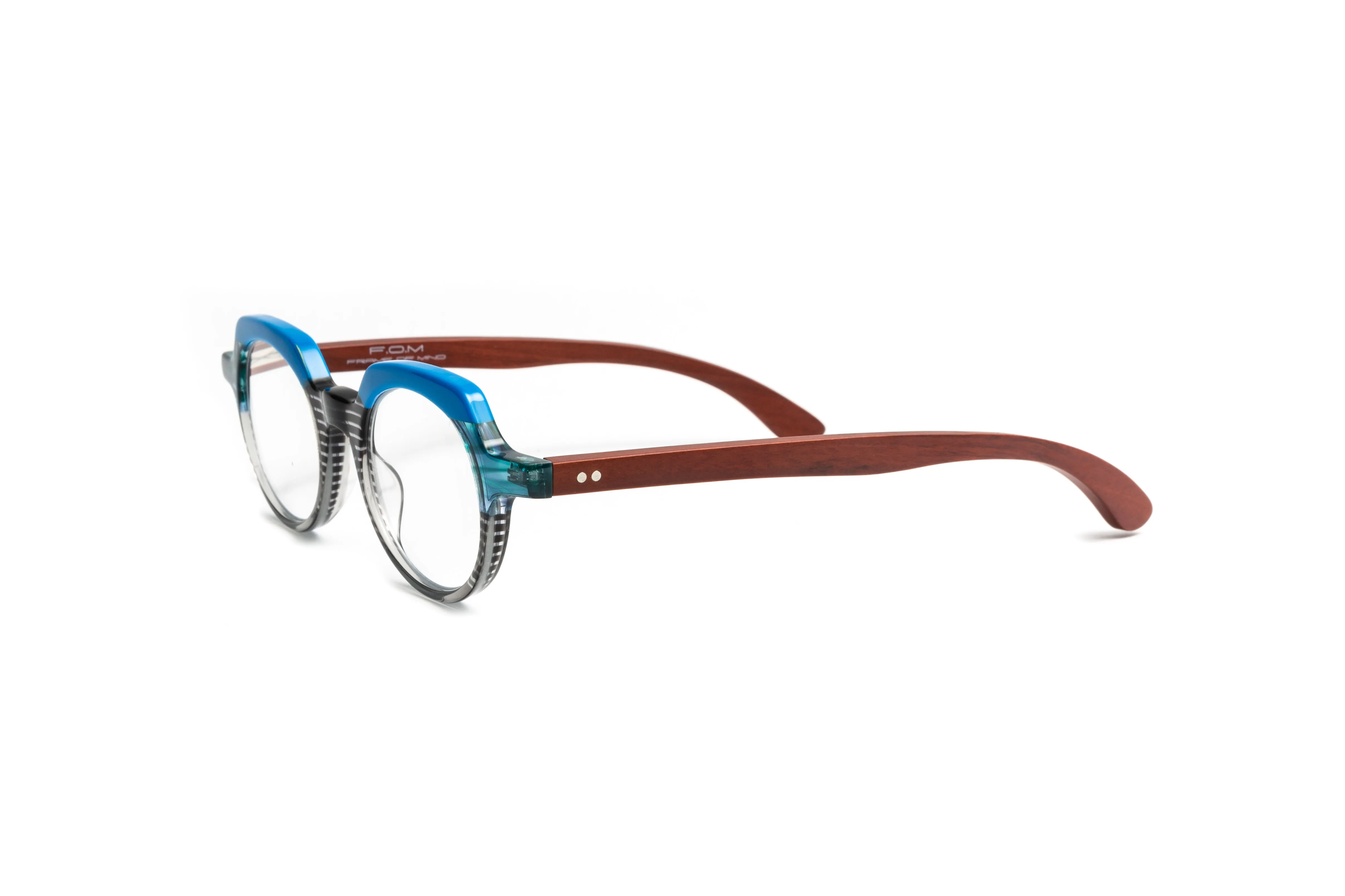 St. Barths Round Blue/ Aqua/ Black Cherry Wood Reading Glasses