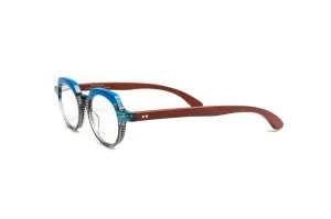 St. Barths Round Blue/ Aqua/ Black Cherry Wood Reading Glasses