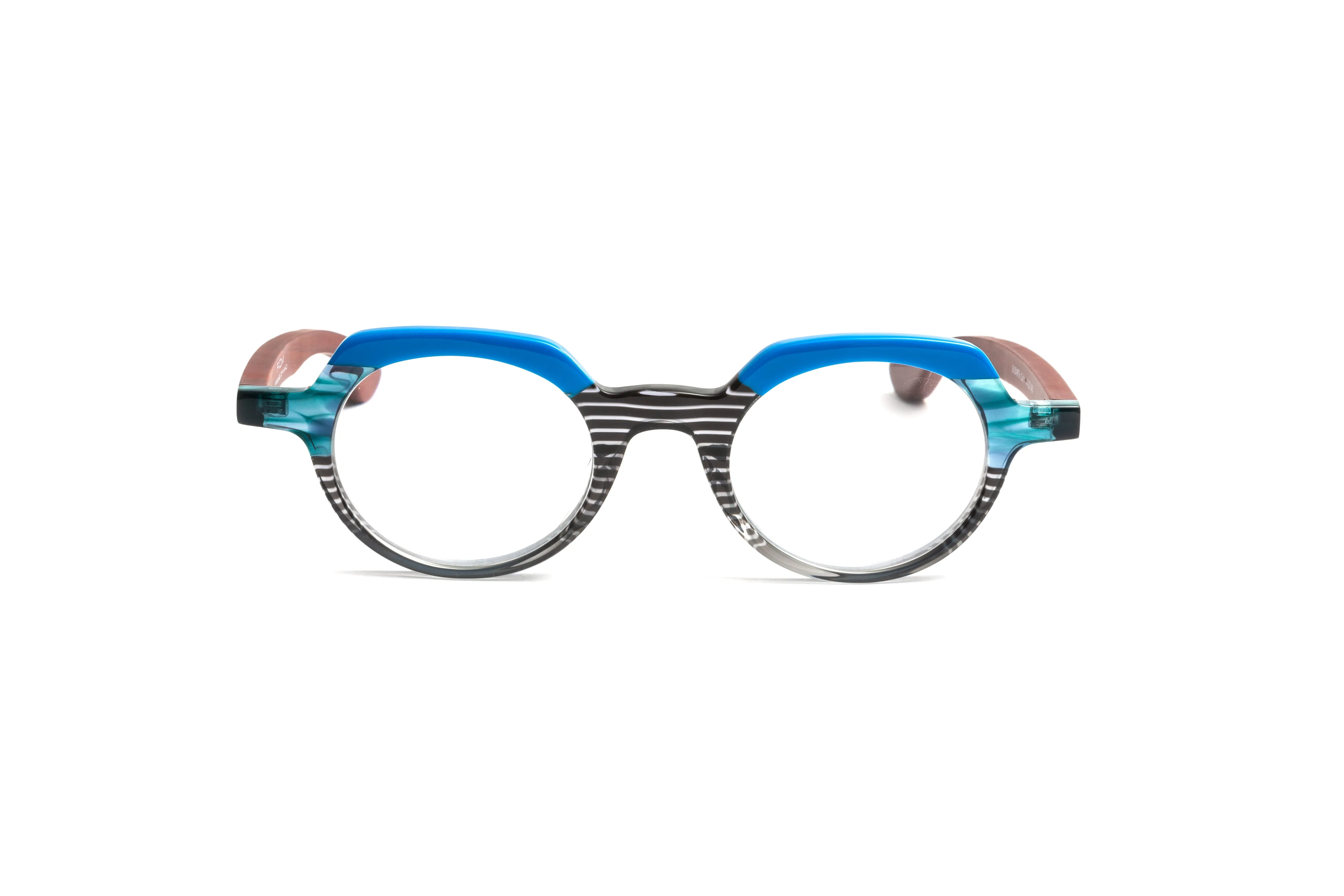 St. Barths Round Blue/ Aqua/ Black Cherry Wood Reading Glasses