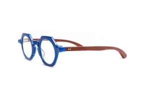 St. Moritz Round Blue/ Cherry Wood Reading Glasses