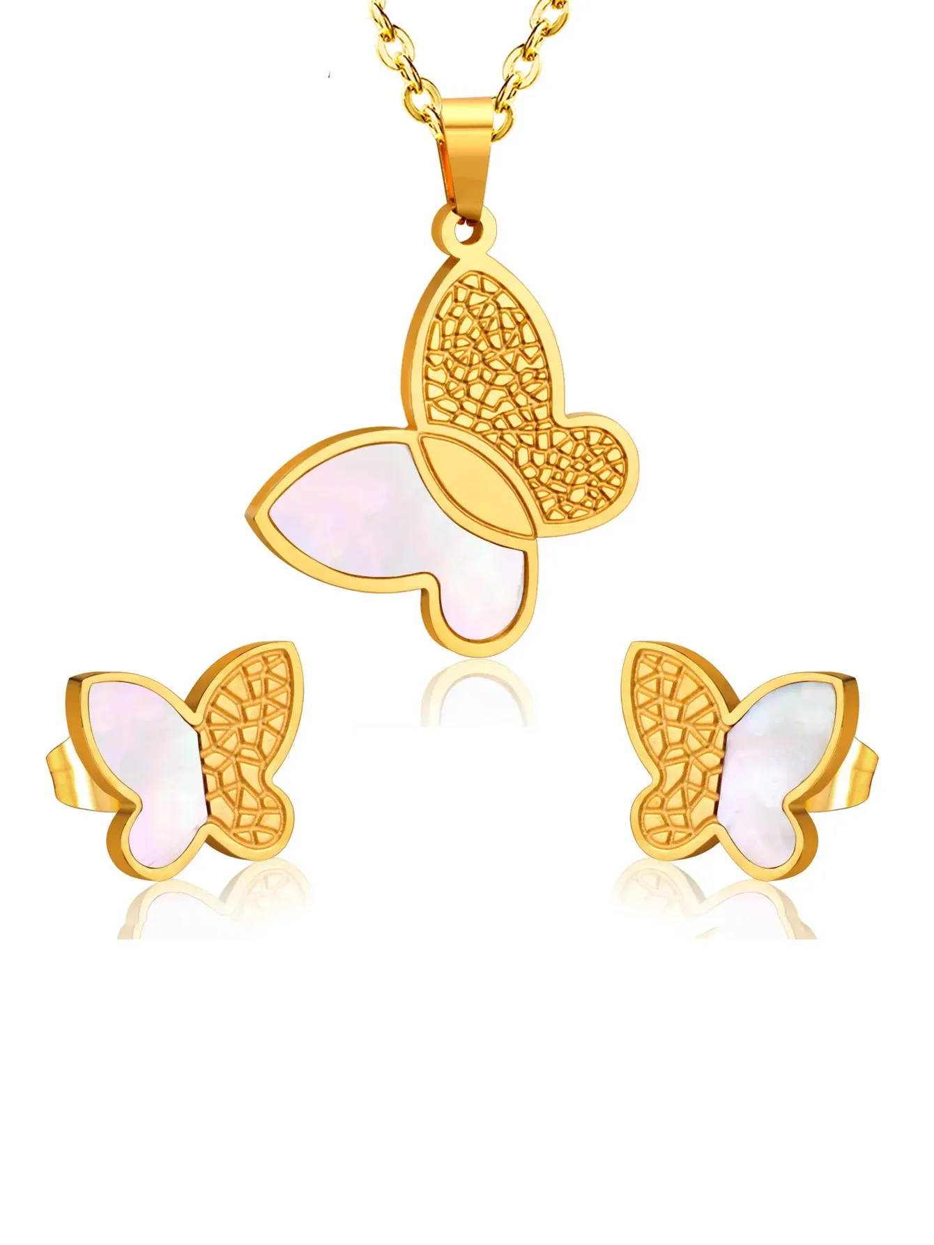 Stainless Steel Butterfly Necklace Jewelry Set - FD ⚡
