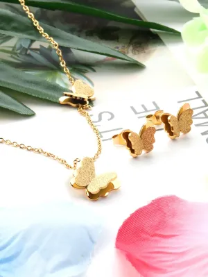 Stainless Steel Butterfly Pendant Necklace and Earring Jewelry Set - FD ⚡
