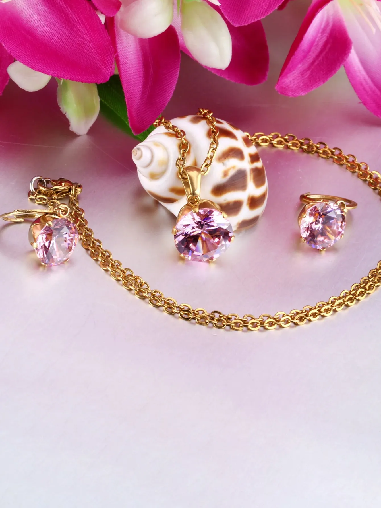 Stainless steel Cubic Zircon Pendant Necklace Earrings Jewelry Set - FD ⚡