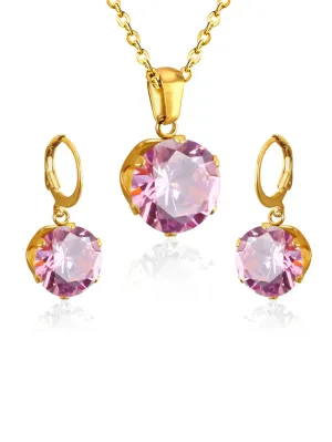 Stainless steel Cubic Zircon Pendant Necklace Earrings Jewelry Set - FD ⚡