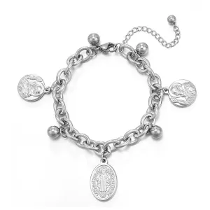 Stainless Steel Oval Patron Saints Charm Bracelet