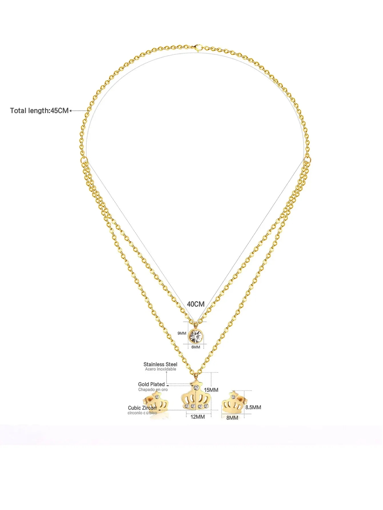 Stainless Steel Zirconia Cutting Earrings Jewelry Set - FD ⚡