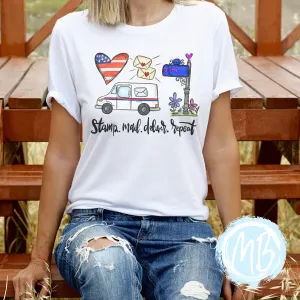 Stamp Mail Deliver Repeat Tee | Profession | Mail | Women's Tee | Short Sleeve |