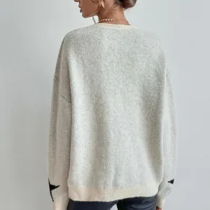 Starry Knit™ | Women's Long Sleeve Crewneck Pullover Sweater | Soft Knit Fabric, Star Print Design, Cozy Fit
