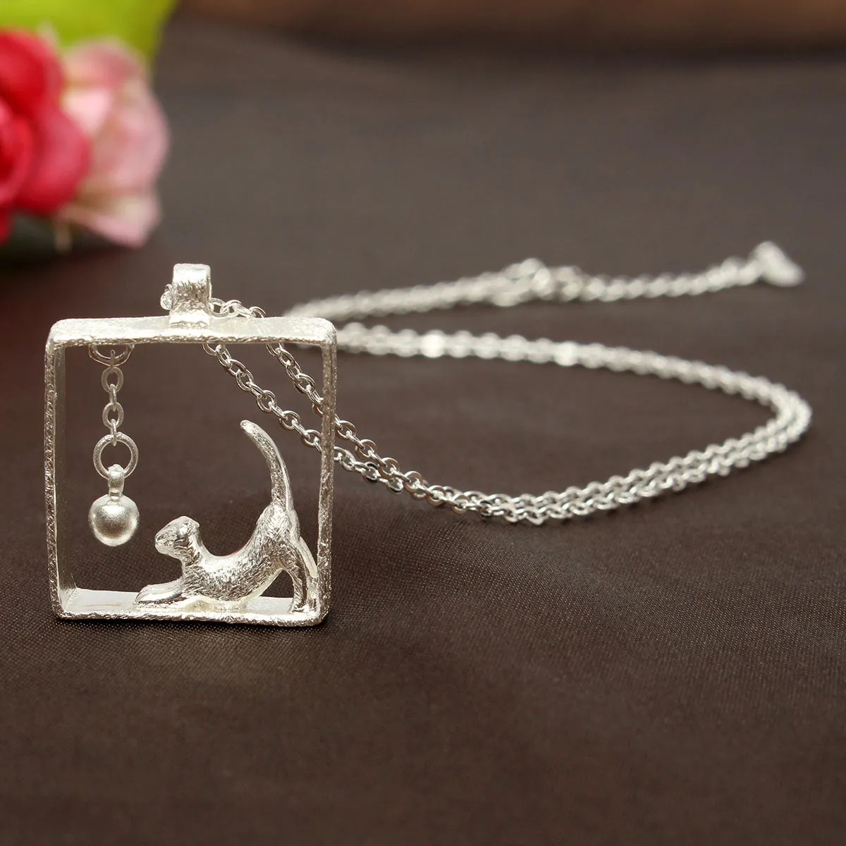 Sterling Silver Cat in the Box Necklace