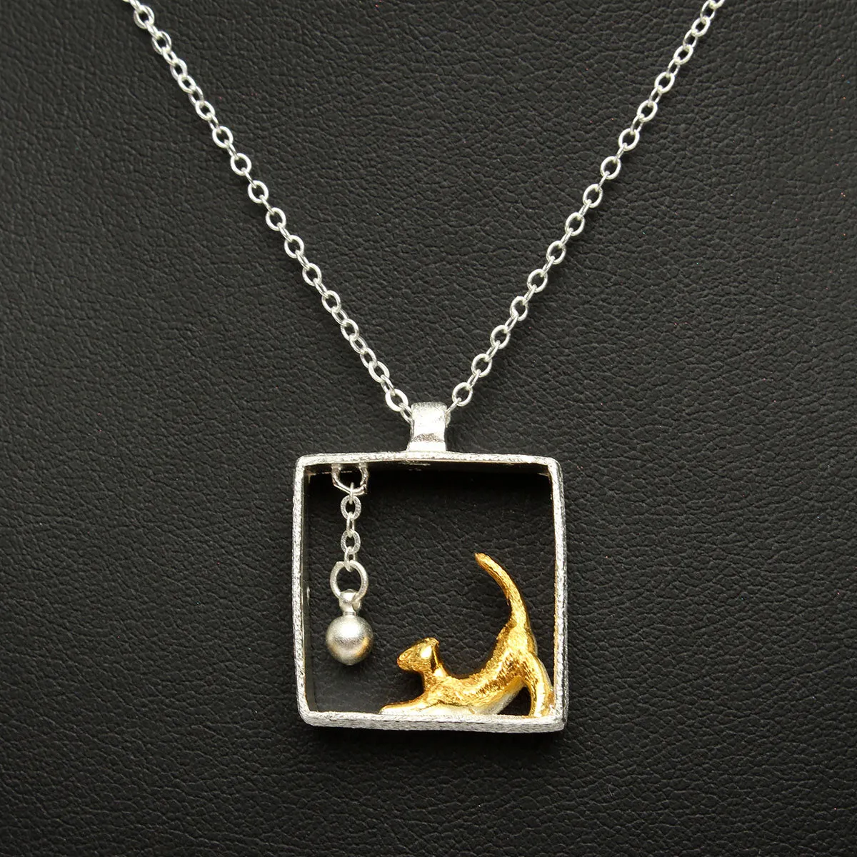 Sterling Silver Cat in the Box Necklace