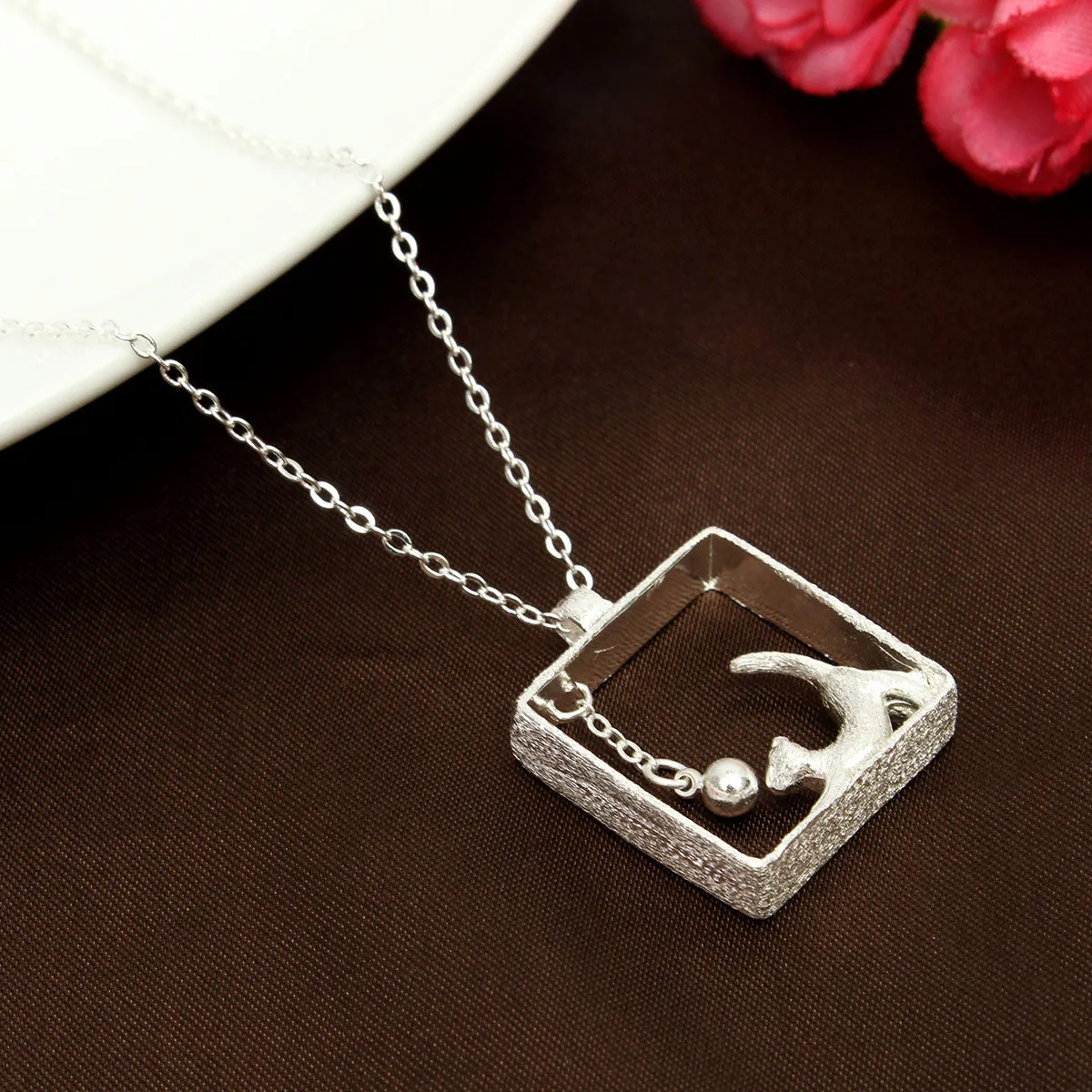 Sterling Silver Cat in the Box Necklace