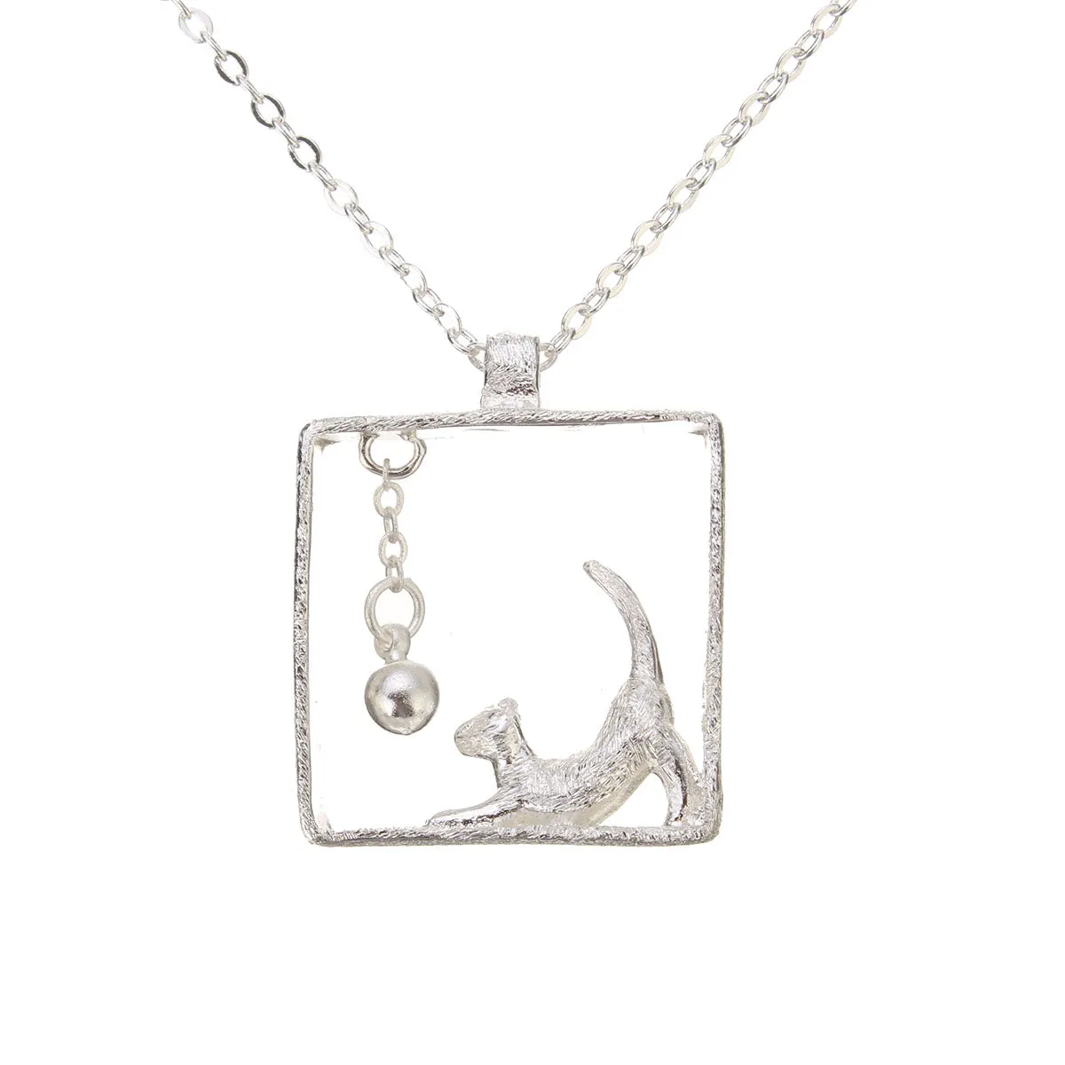 Sterling Silver Cat in the Box Necklace