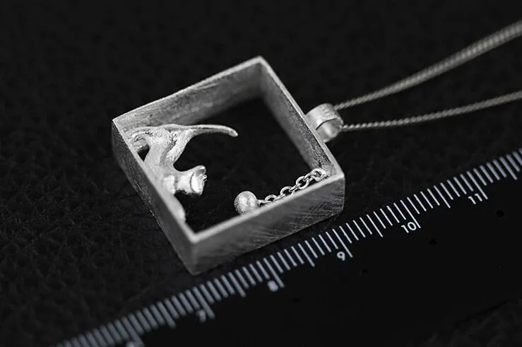 Sterling Silver Cat in the Box Necklace