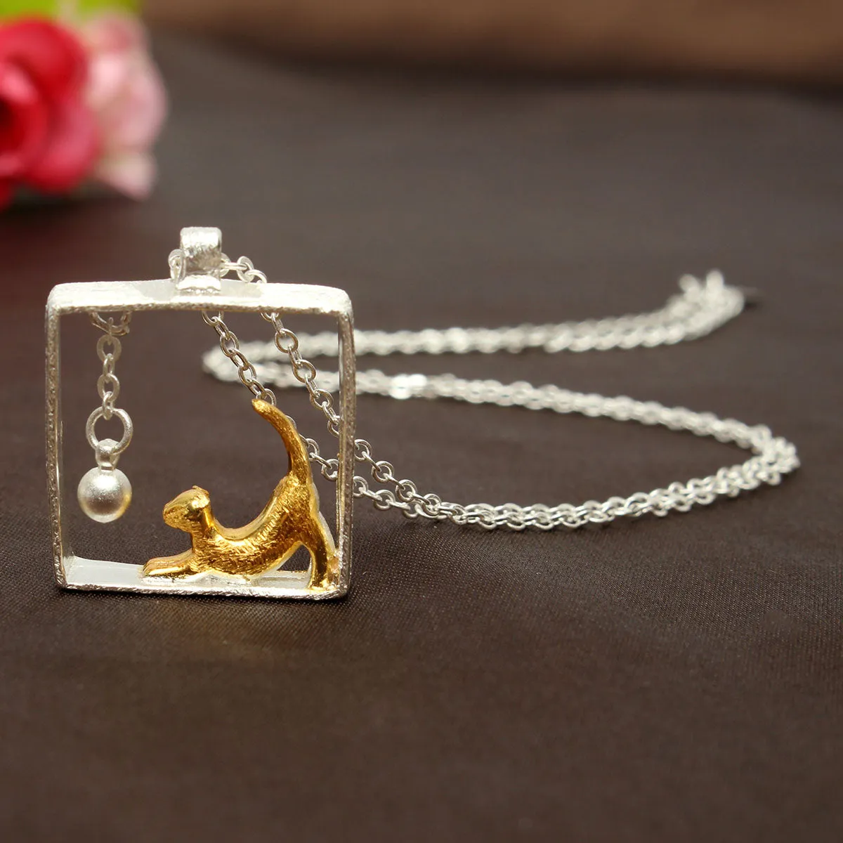 Sterling Silver Cat in the Box Necklace