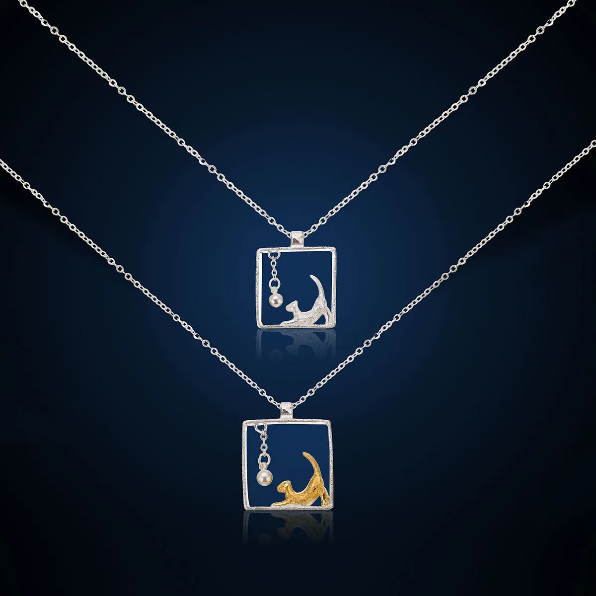 Sterling Silver Cat in the Box Necklace