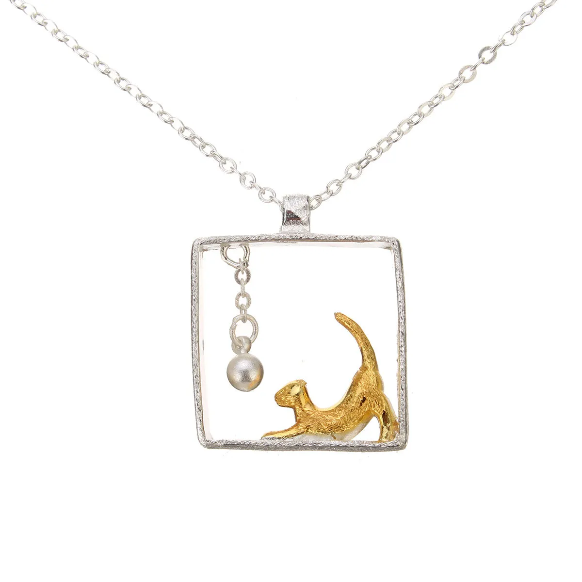 Sterling Silver Cat in the Box Necklace