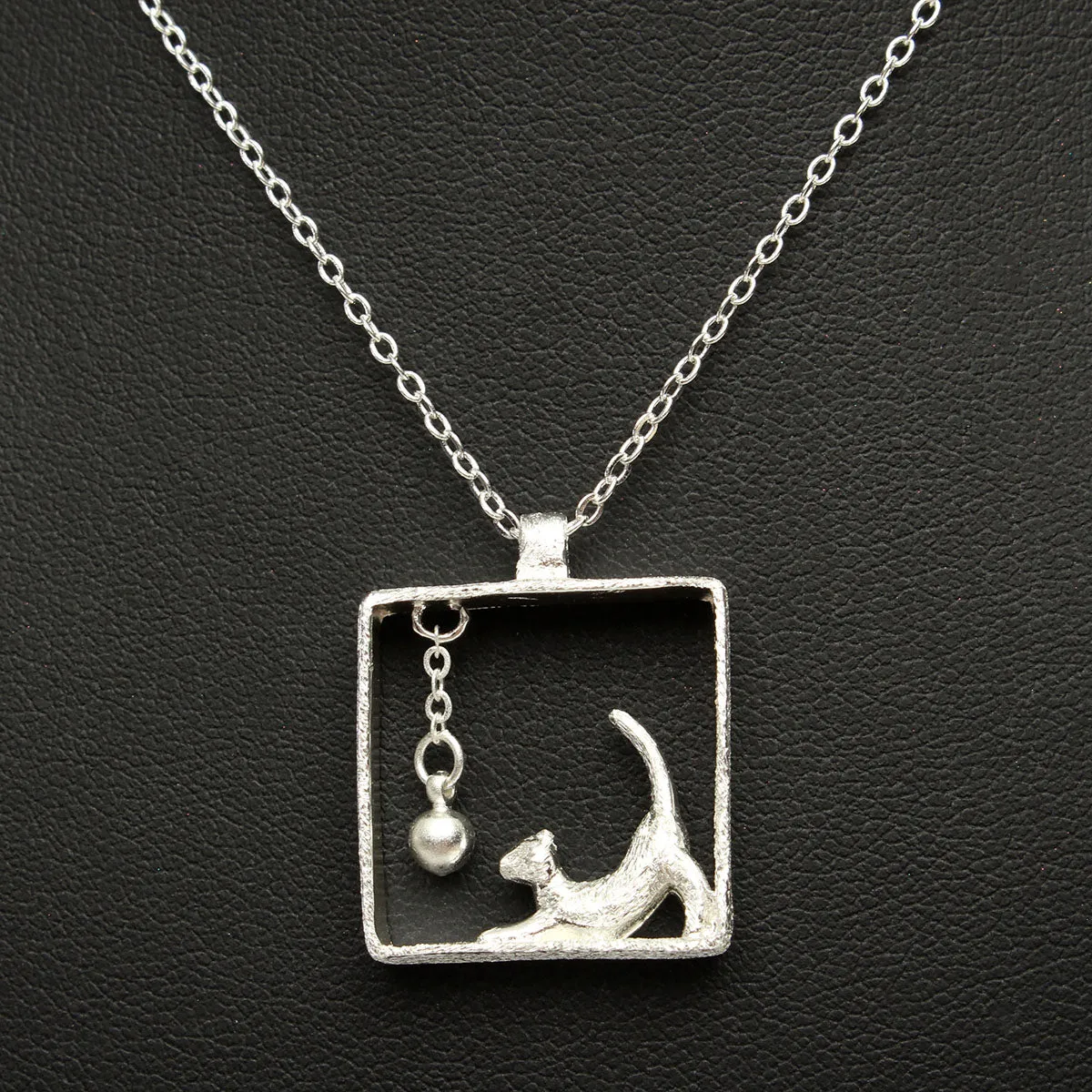 Sterling Silver Cat in the Box Necklace