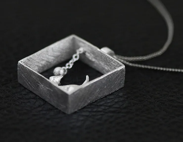 Sterling Silver Cat in the Box Necklace