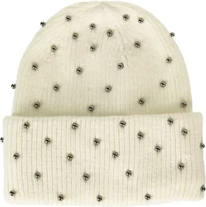 Steve Madden Women's Metallic Pearls Hat Cold Weather Hat, Ivory!