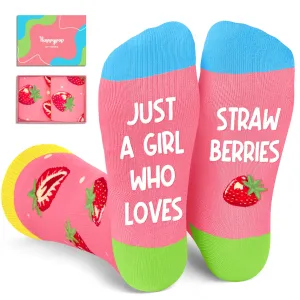 Strawberry Gifts for Women Teen Girls - Strawberry Heart Fruit Socks, Funny Mismatched Socks for Strawberry Lovers, Valentine's Day Fruit Gifts