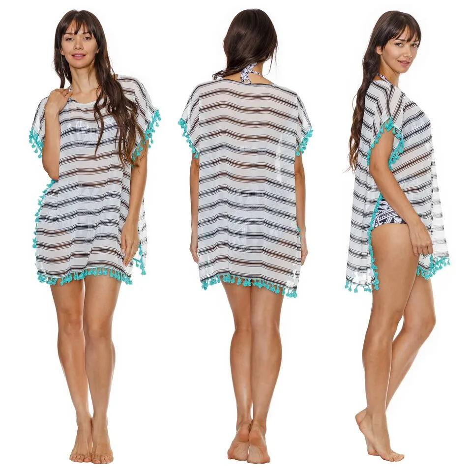 Stripe Poncho Bikini Coverup
