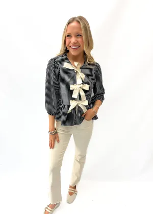 Striped Bow Baby Doll Blouse