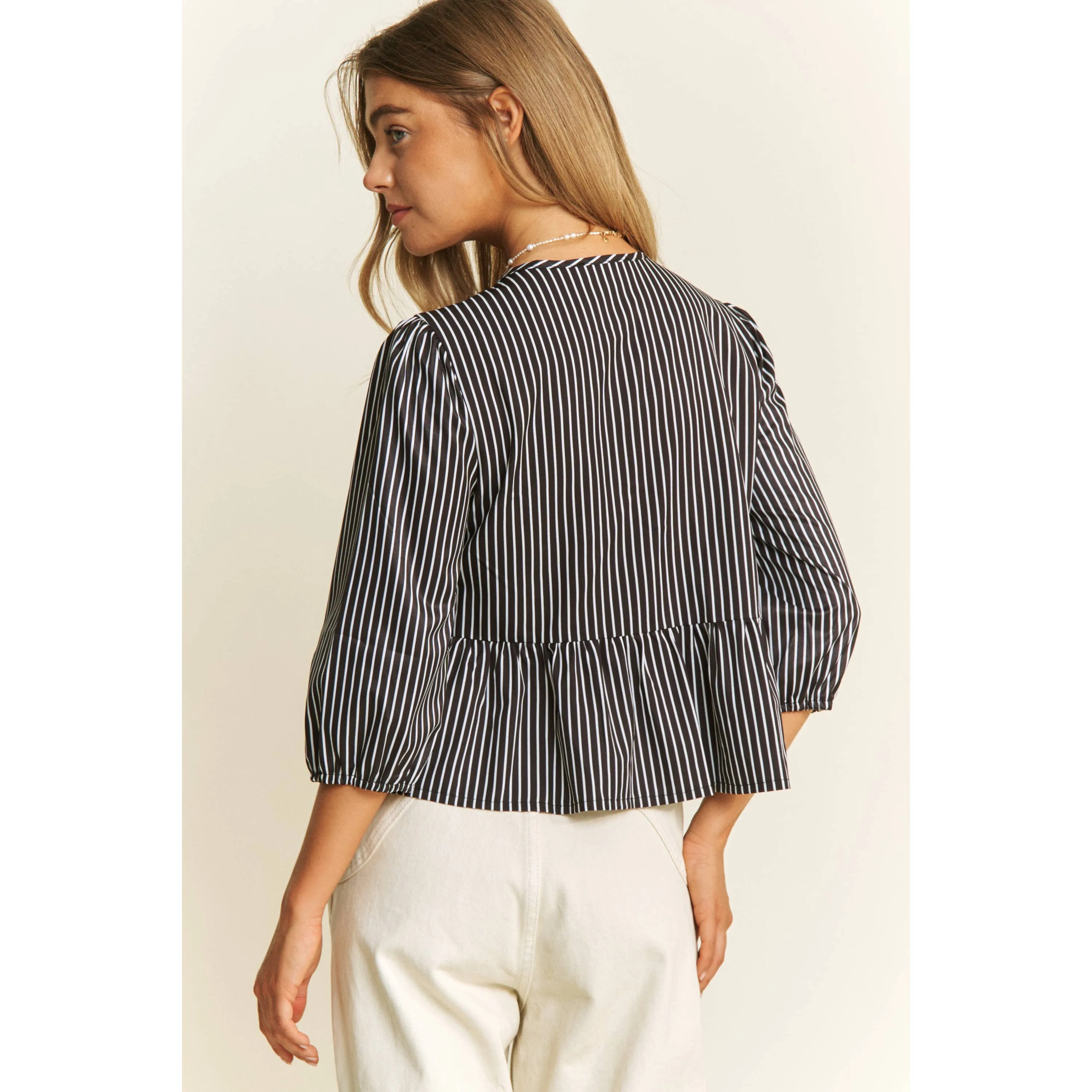Striped Bow Baby Doll Blouse