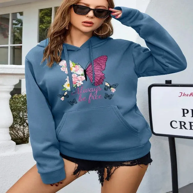 Stylish Creative Butterfly Print Hooded Sweatshirt
