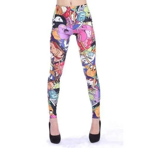 Stylish Elastic Waisted Character Pattern Narrow Feet Women's Leggings - L