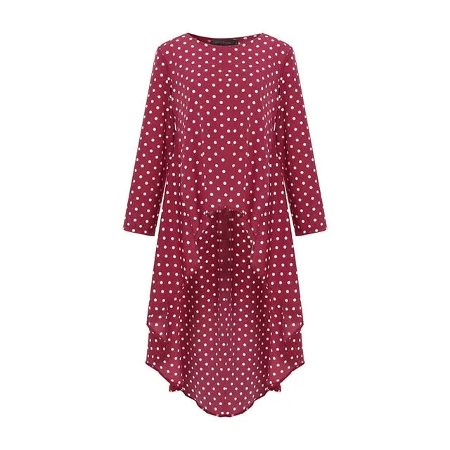 Stylish Printed Asymmetrical Tunic Women's Polka Dot Blouse