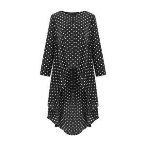 Stylish Printed Asymmetrical Tunic Women's Polka Dot Blouse