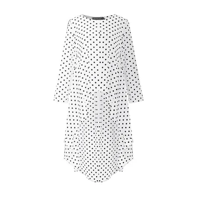 Stylish Printed Asymmetrical Tunic Women's Polka Dot Blouse