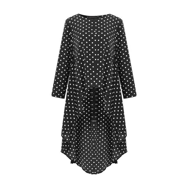 Stylish Printed Asymmetrical Tunic Women's Polka Dot Blouse