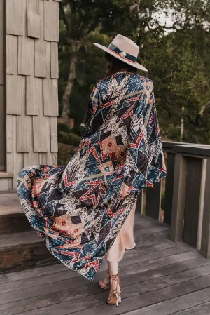 SukiSo Women's Isabella Blue Deco Kimono