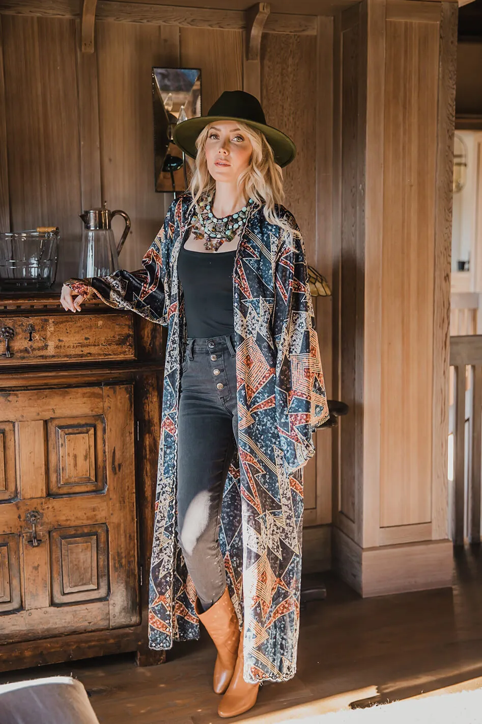 SukiSo Women's Isabella Blue Deco Kimono
