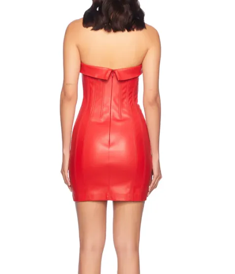Susana Monaco Faux Leather Tube Corset Dress - Perfect Red