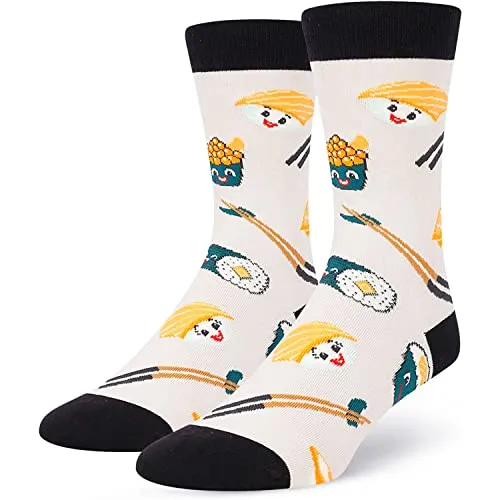 Sushi Socks For Men Women, Funny Sushi Gifts, Food Lover socks, Unisex pattern socks, Funny socks, Funky socks, Fun Sushi Themed Crew Socks