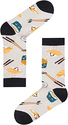 Sushi Socks For Men Women, Funny Sushi Gifts, Food Lover socks, Unisex pattern socks, Funny socks, Funky socks, Fun Sushi Themed Crew Socks