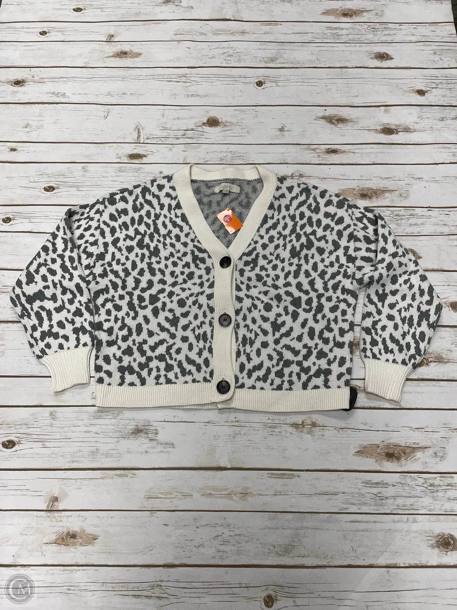 Sweater Cardigan By Loft In Grey & White, Size: M