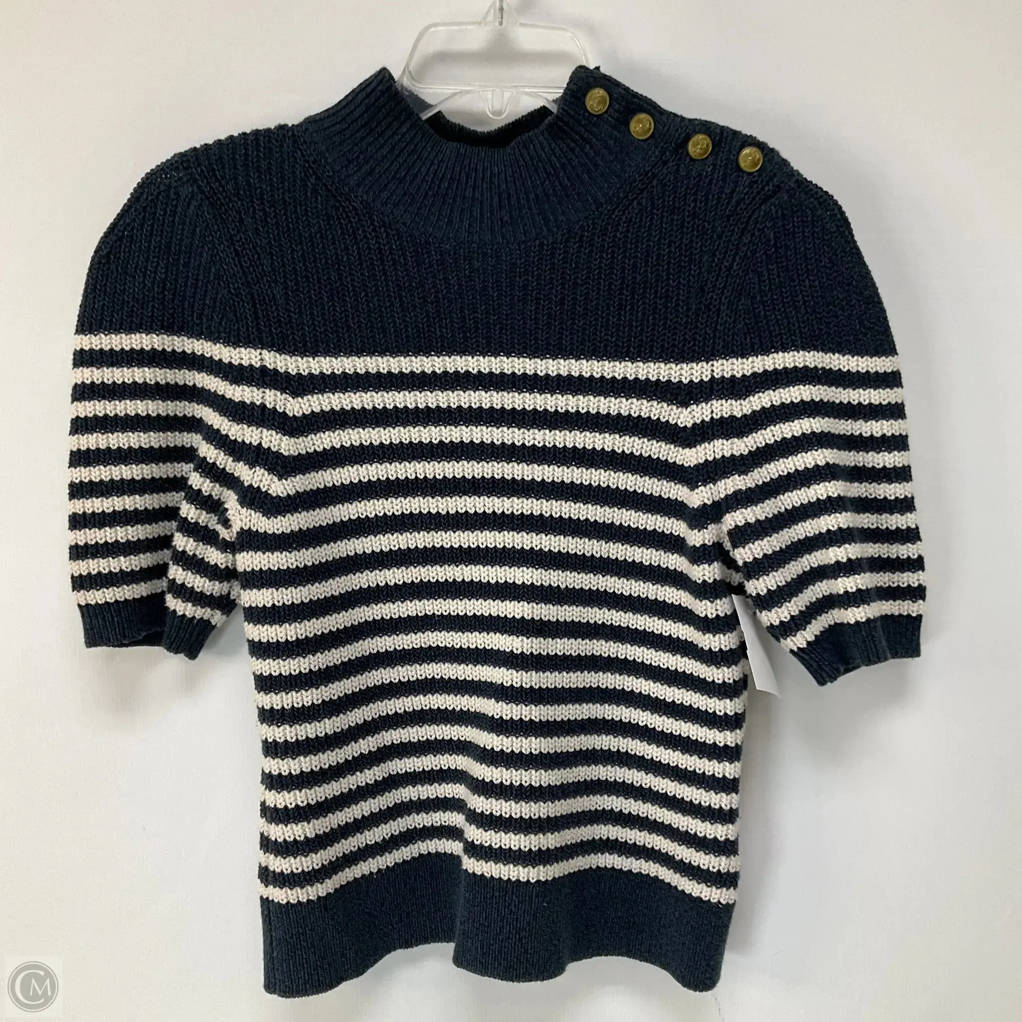 Sweater Short Sleeve By Maeve In Blue & Cream, Size: Xs