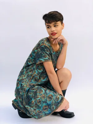 SWING DRESS PEACOCK/FAUX SUEDE