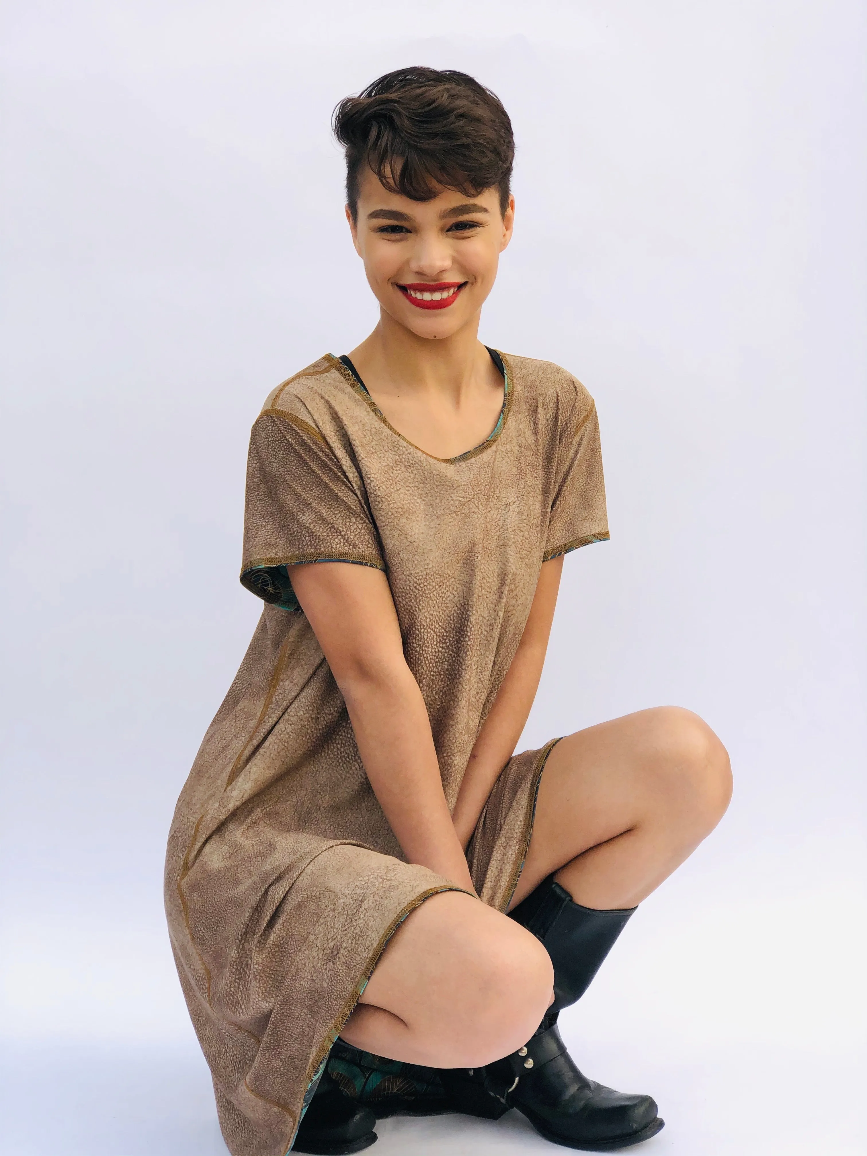 SWING DRESS PEACOCK/FAUX SUEDE