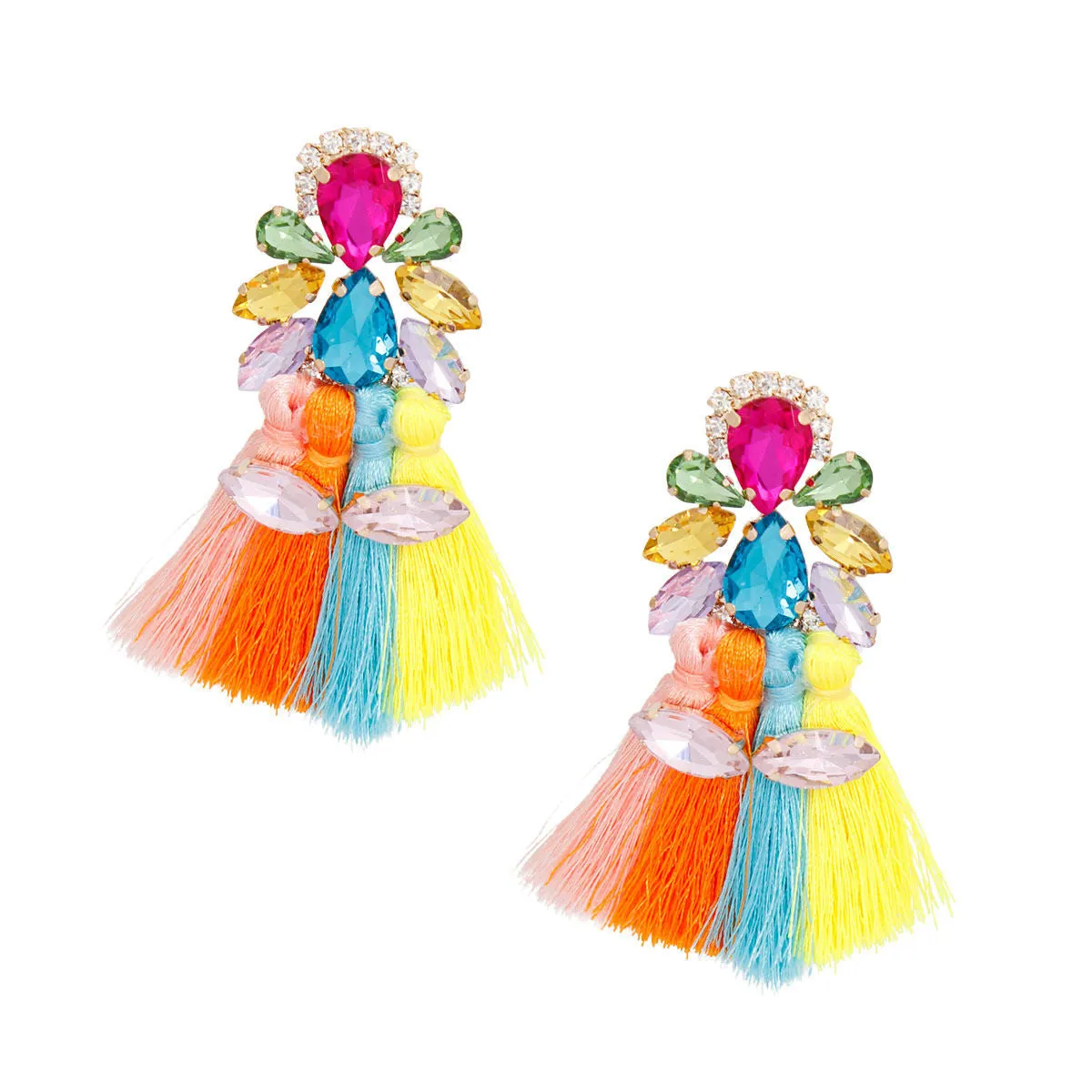 Tassel Multicolor Crystal Med Earrings