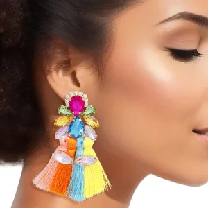Tassel Multicolor Crystal Med Earrings